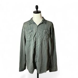 Buckle Black Mens Grey Embroidered Long Sleeve Button Up Shirt Grunge